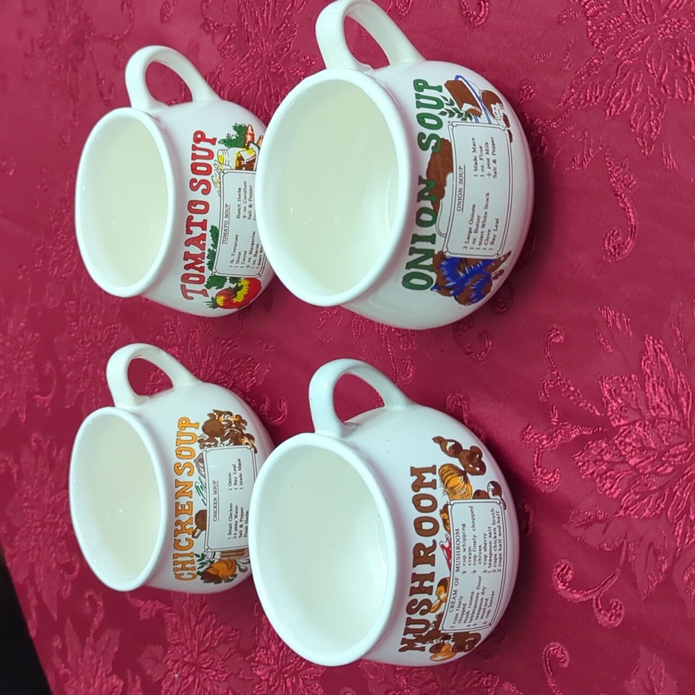 Set of 4 vintage soup crocks with recipes